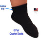 Black Wide diabetic quarter golf socks - made in America - 6 pairs - fabrics is 80 percent breathable soft comfortable cotton 15 percent best moisture wicking nylon and 5 percent stretchable spandex - best care for Happy Healthy Feet!