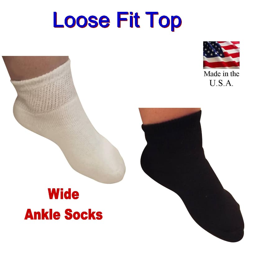 white and black wide diabetic quarter golf socks 3 pairs white and 3 pairs black 80 percent breathable soft comfortable cotton and 15 percent moisture wicking fabrics and 5 percent stretchable spandex - Made in America